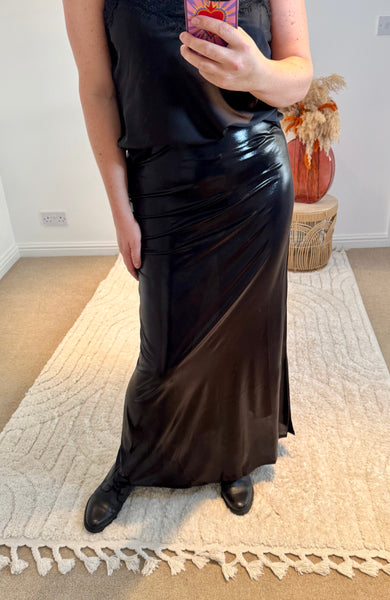 Metallic Shine Maxi Skirt | Black
