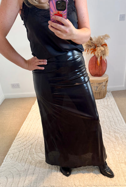 Metallic Shine Maxi Skirt | Black