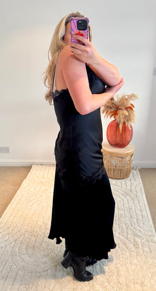 Asymmetric Lace Detail Satin Camisole | Black