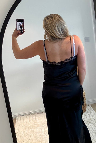 Asymmetric Lace Detail Satin Camisole | Black