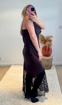 Satin and Lace Slip Maxi Dress | Chocolate/Black