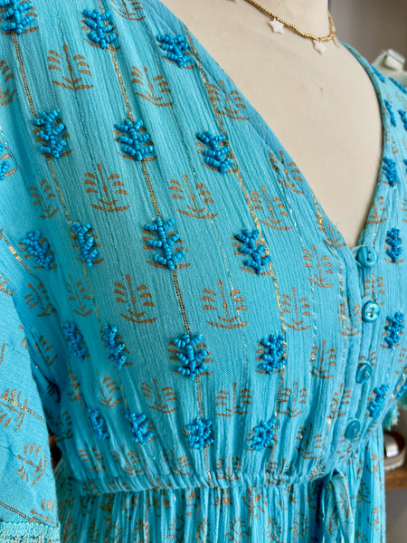 Boho Embellished High/Low Maxi Dress | Turquoise
