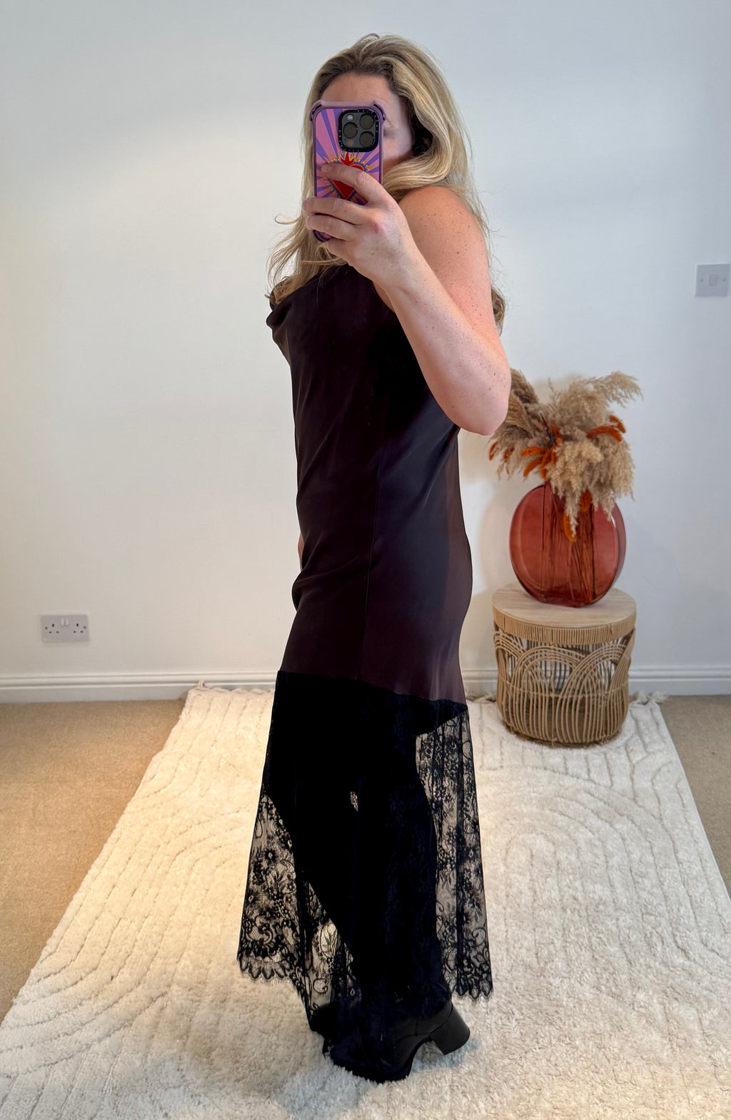 Satin and Lace Slip Maxi Dress | Chocolate/Black