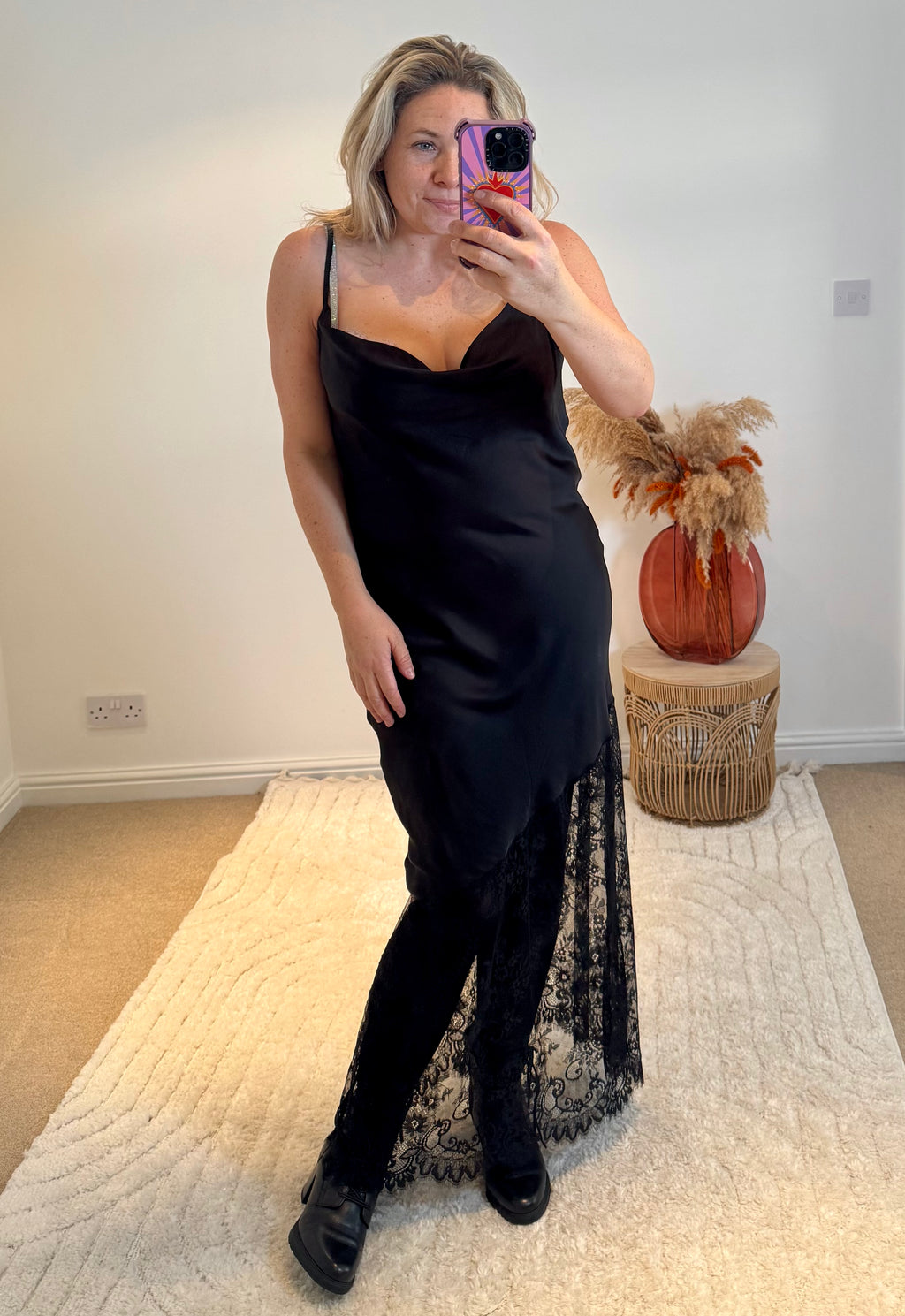Satin and Lace Slip Maxi Dress | Black