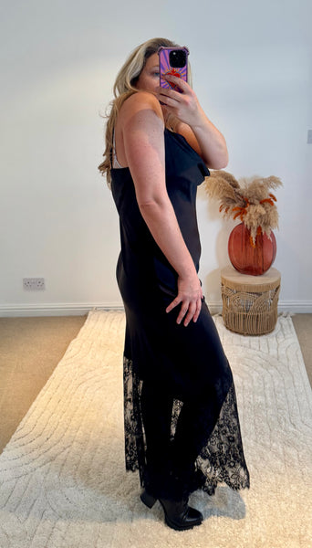 Satin and Lace Slip Maxi Dress | Black