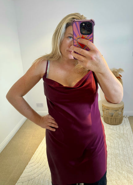 Satin and Lace Slip Maxi Dress | Deep Wine/Black