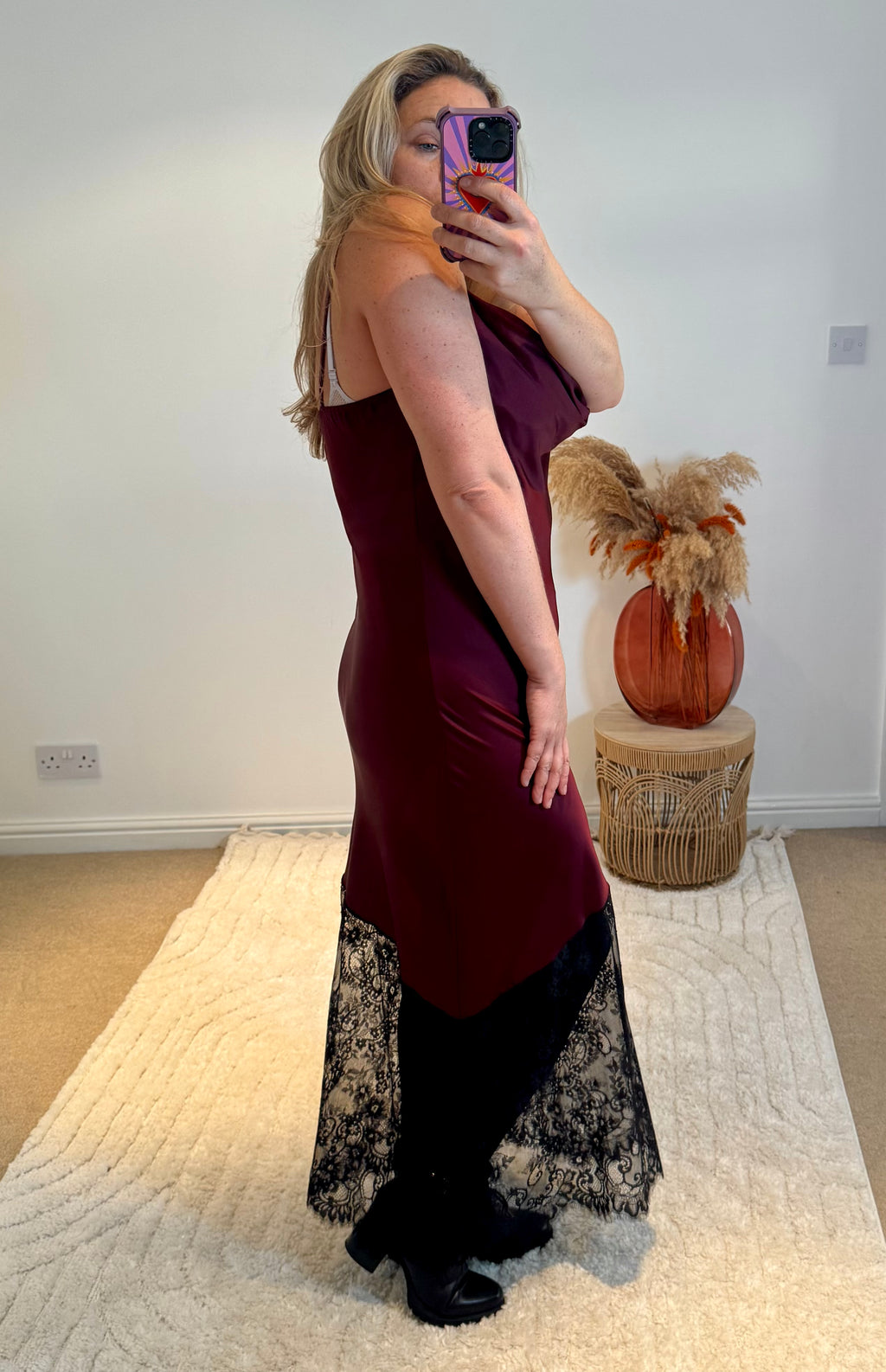 Satin and Lace Slip Maxi Dress | Deep Wine/Black