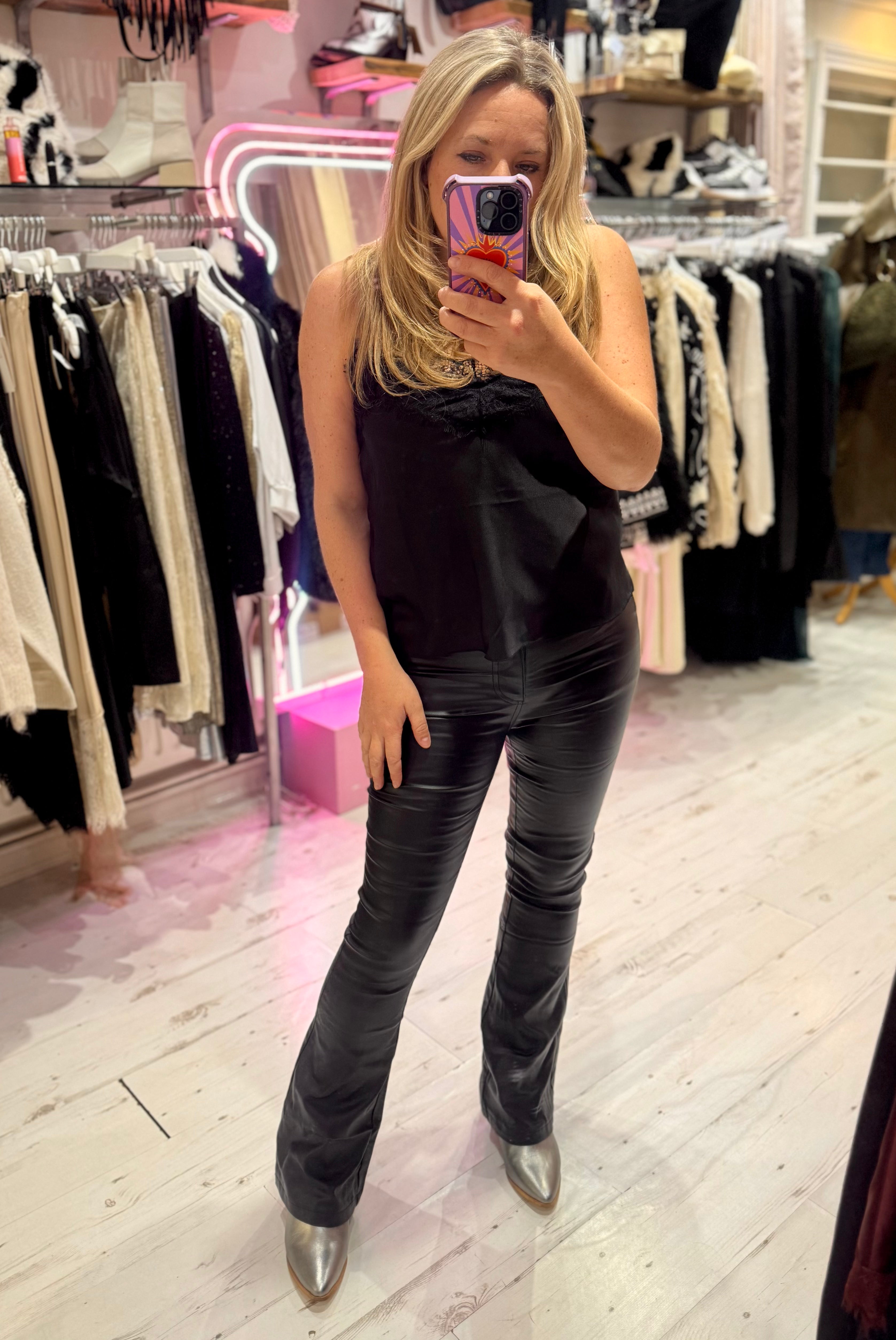 Coated Wet Look Flared Jeans | Black