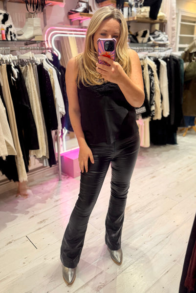 Coated Wet Look Flared Jeans | Black