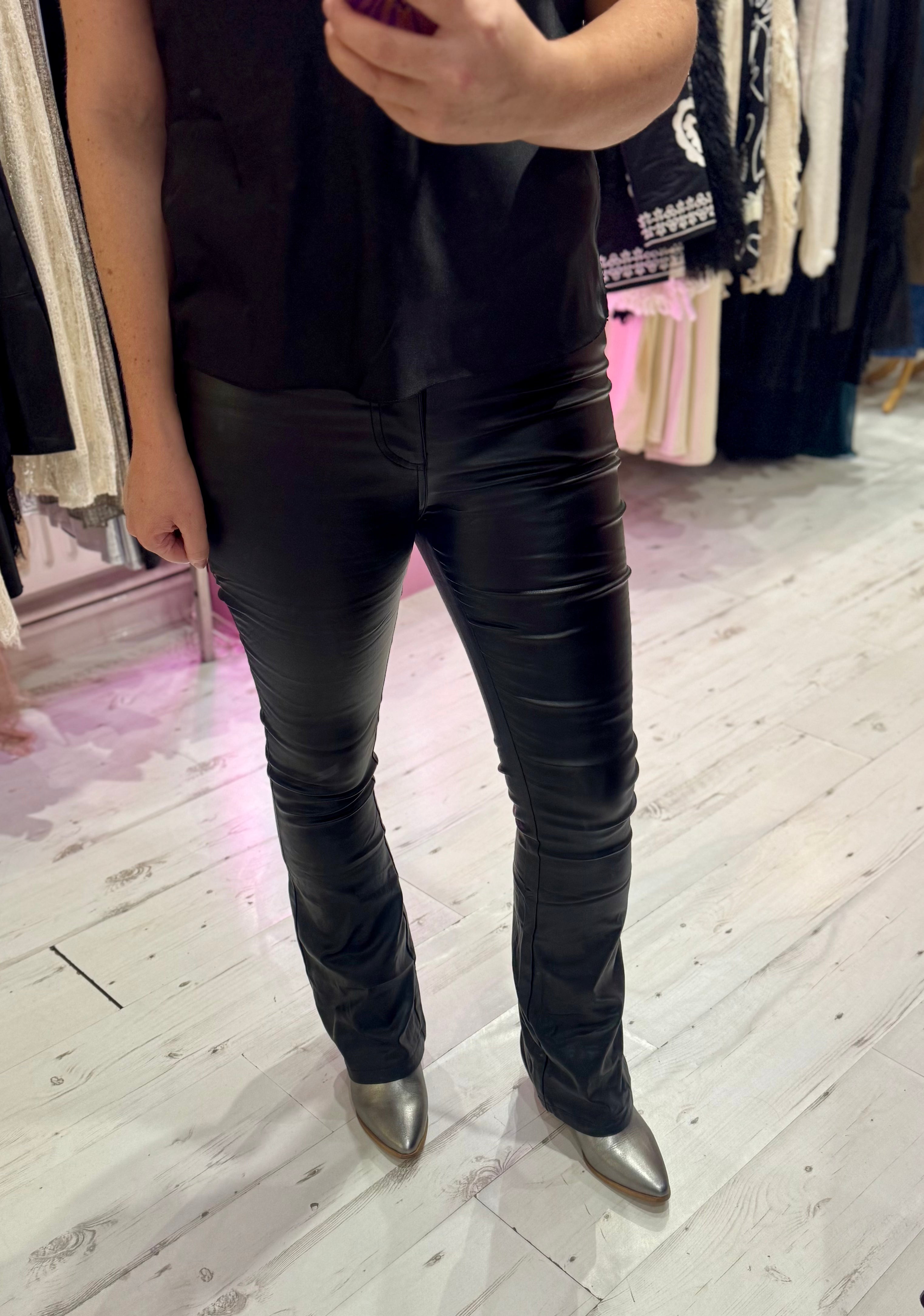 Coated Wet Look Flared Jeans | Black