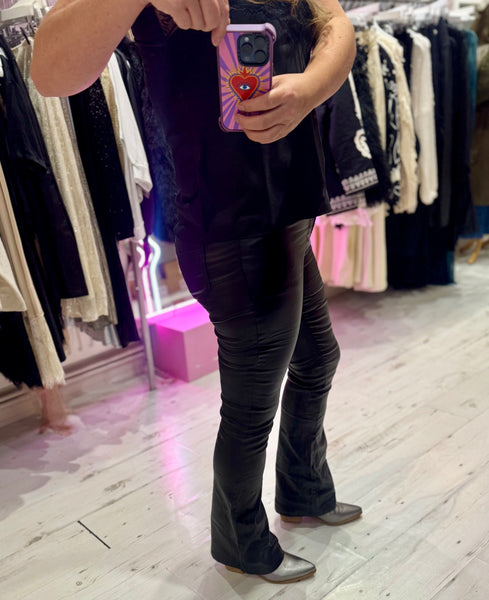 Coated Wet Look Flared Jeans | Black