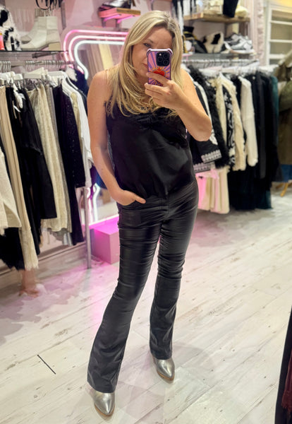 Coated Wet Look Flared Jeans | Black