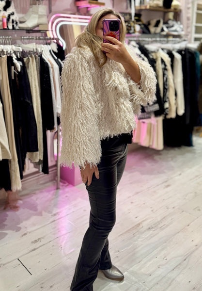 Mongolian Style Faux Fur Cropped Coat | Ivory