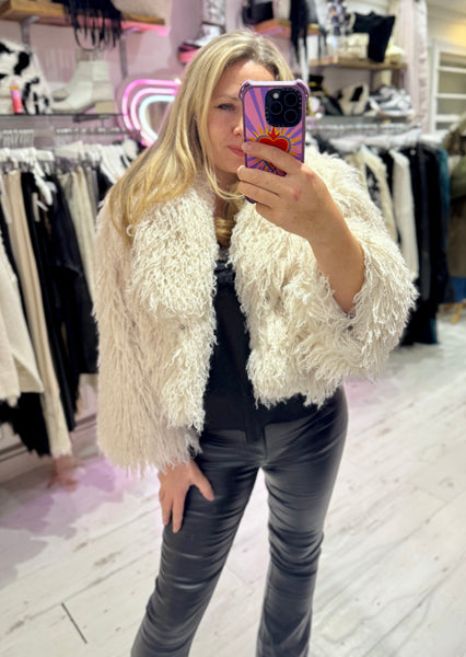Mongolian Style Faux Fur Cropped Coat | Ivory