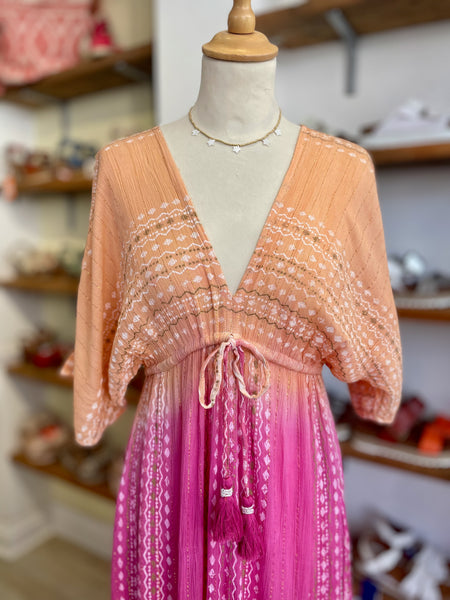 Boho Ombre Maxi Dress | Orange/Pink