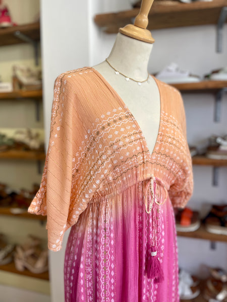 Boho Ombre Maxi Dress | Orange/Pink