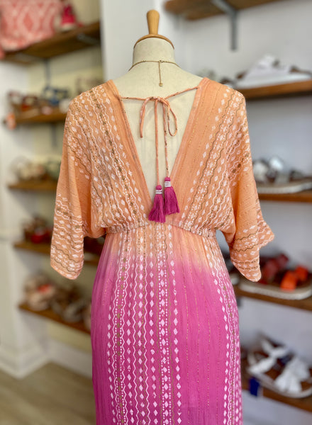 Boho Ombre Maxi Dress | Orange/Pink