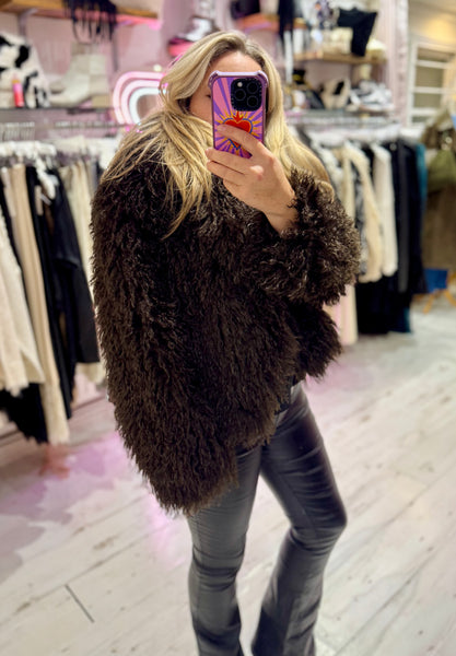 Mongolian Style Faux Fur Cropped Coat | Chocolate