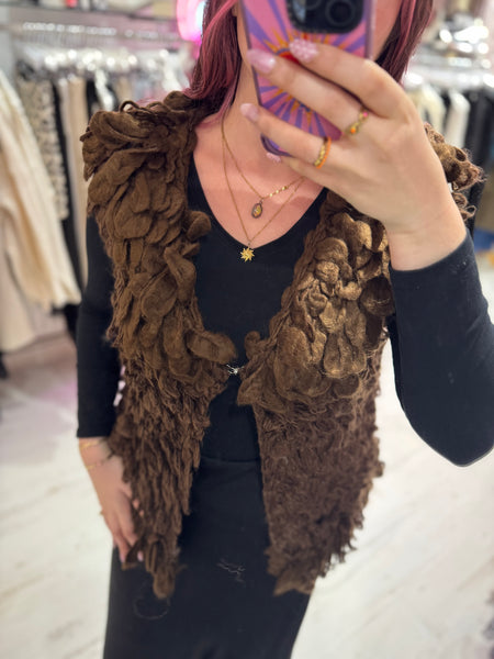 Looped Textured Knit Waistcoat | Chocolate Brown