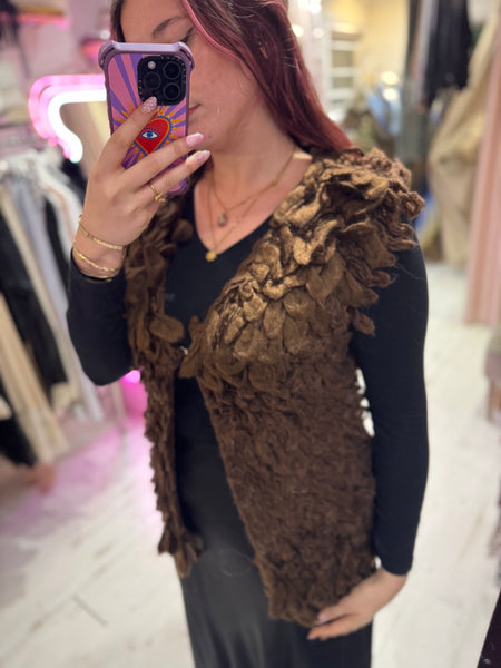 Looped Textured Knit Waistcoat | Chocolate Brown