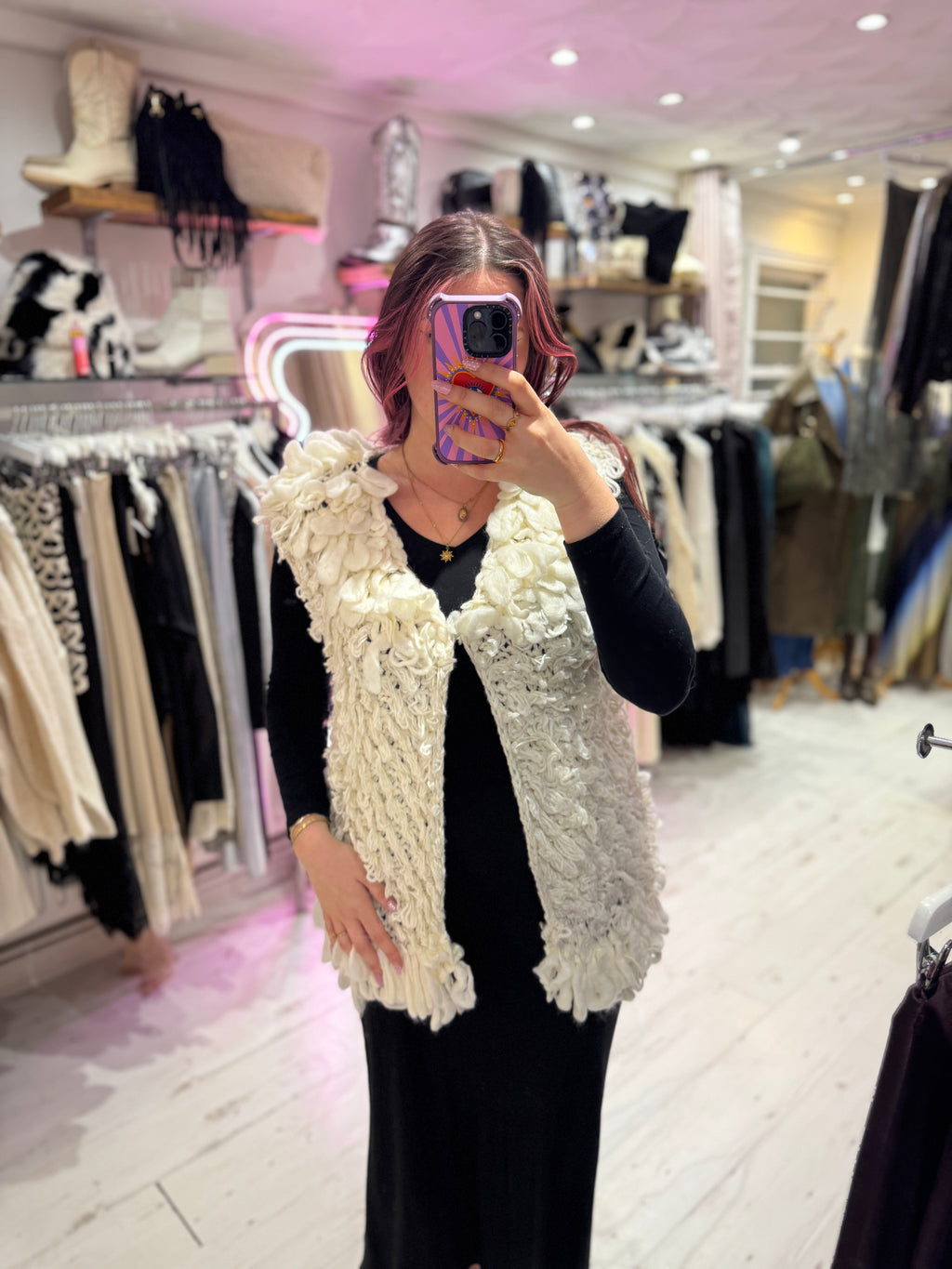 Looped Textured Knit Waistcoat | Cream