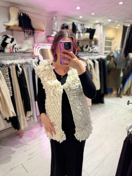 Looped Textured Knit Waistcoat | Cream