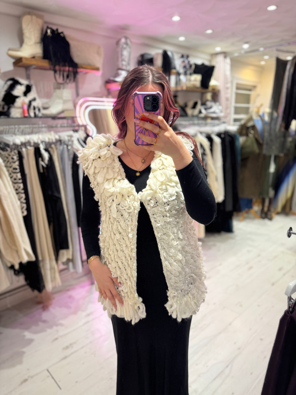 Looped Textured Knit Waistcoat | Cream