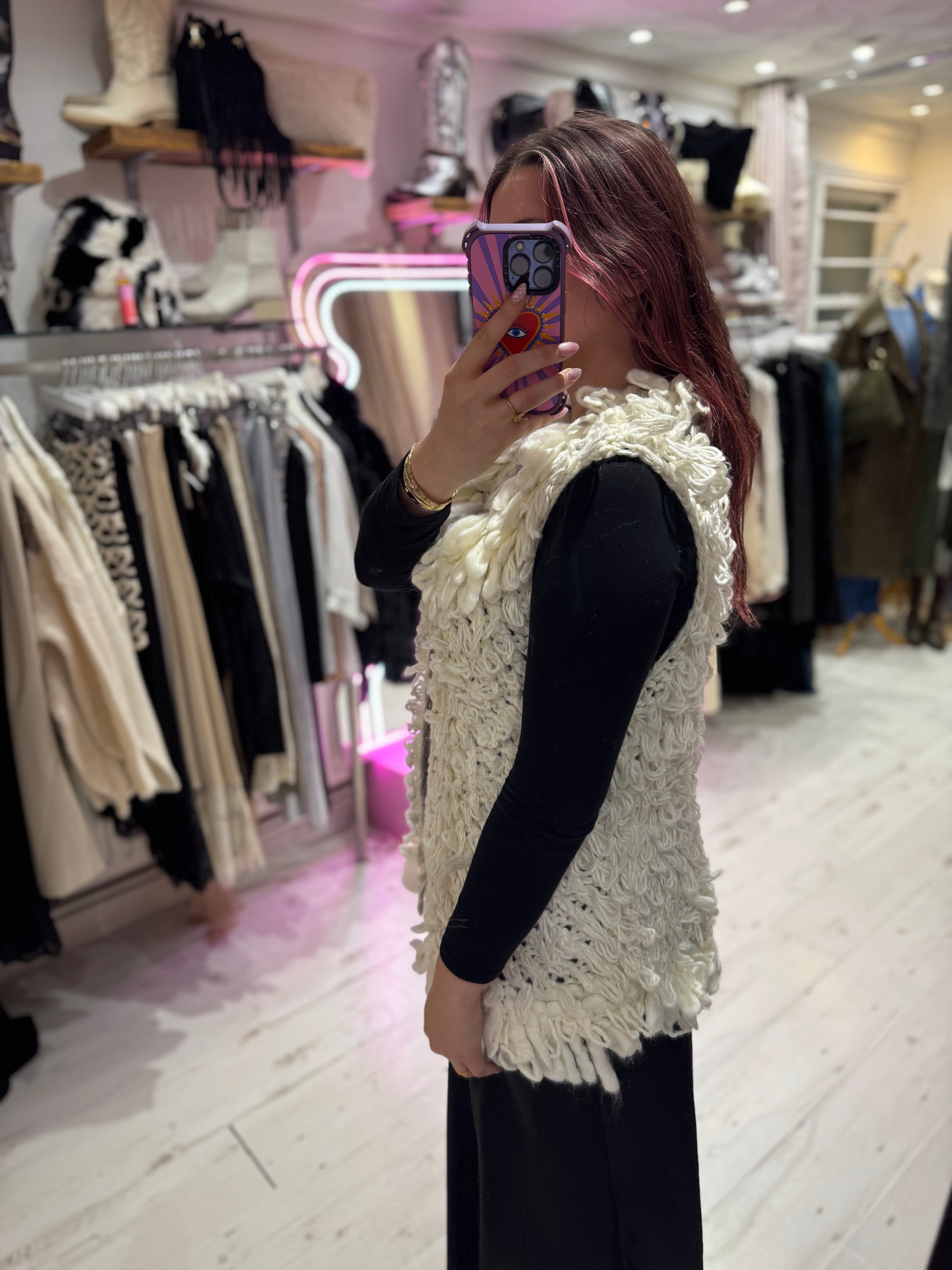 Looped Textured Knit Waistcoat | Cream