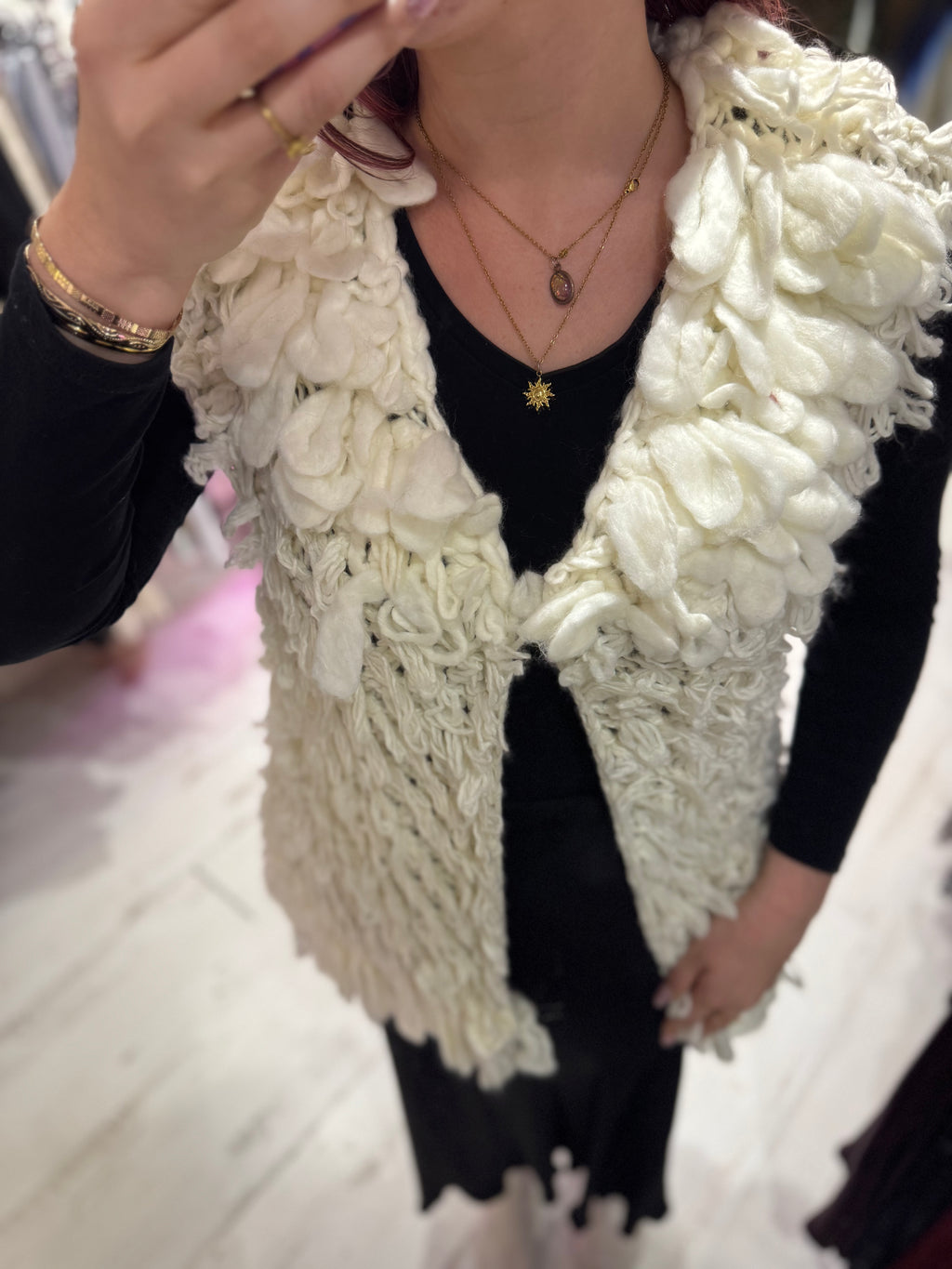 Looped Textured Knit Waistcoat | Cream