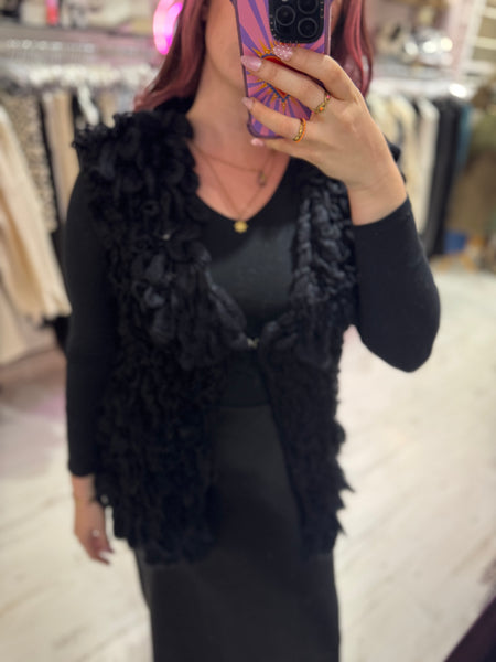 Looped Textured Knit Waistcoat | Black