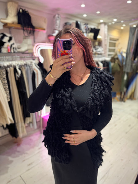 Looped Textured Knit Waistcoat | Black