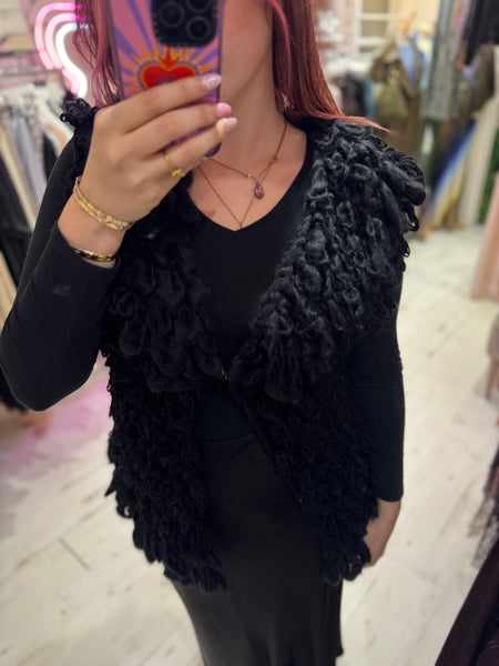 Looped Textured Knit Waistcoat | Black