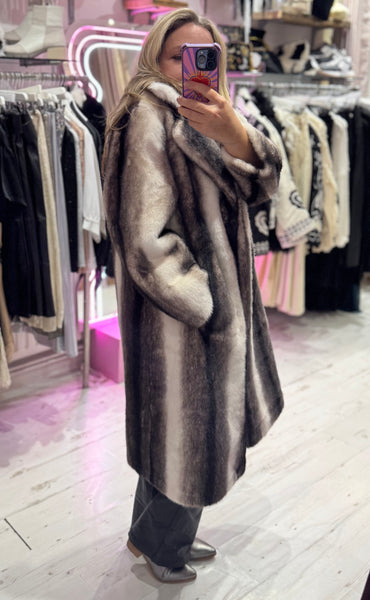 Luxury Faux Fur Ombre Coat | Black/White Multi