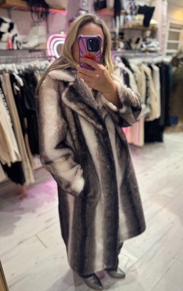 Luxury Faux Fur Ombre Coat | Black/White Multi