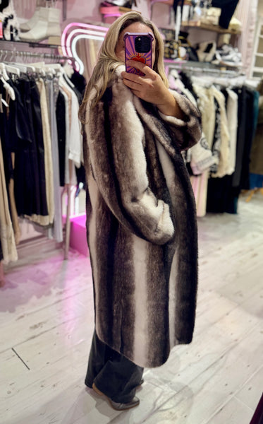 Luxury Faux Fur Ombre Coat | Black/White Multi