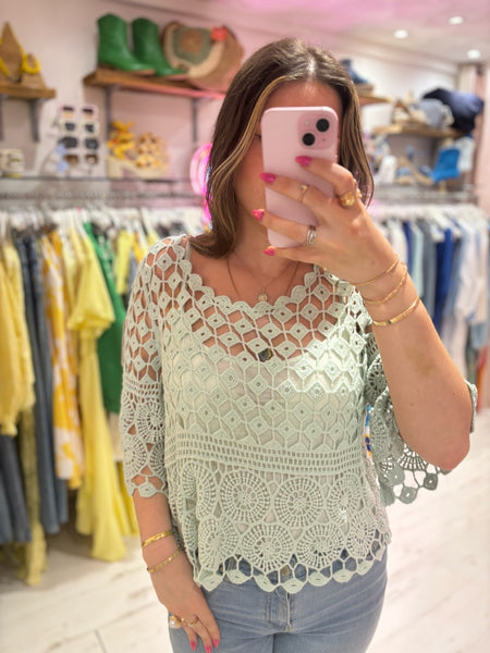 Crochet 3/4 Length Sleeve Swing Top | Mint