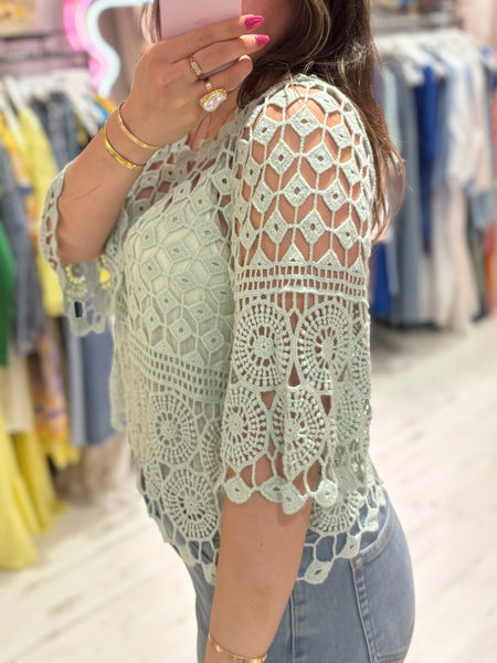 Crochet 3/4 Length Sleeve Swing Top | Mint