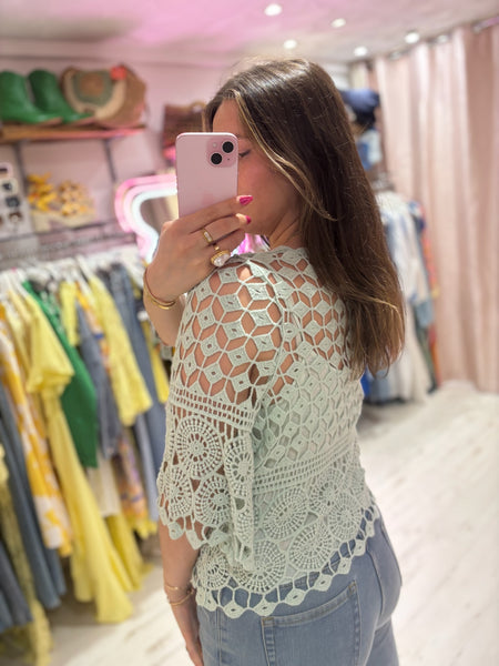 Crochet 3/4 Length Sleeve Swing Top | Mint
