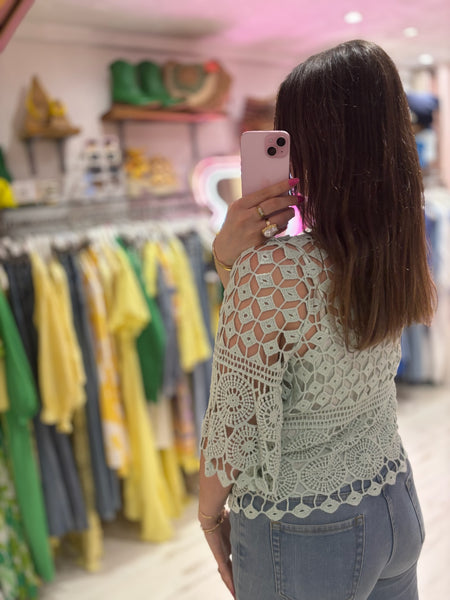 Crochet 3/4 Length Sleeve Swing Top | Mint