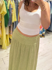 Linen Mix Tea Bag Midi Skirt | Washed Green