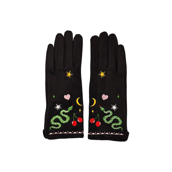 Inked Embroidered Snake Gloves