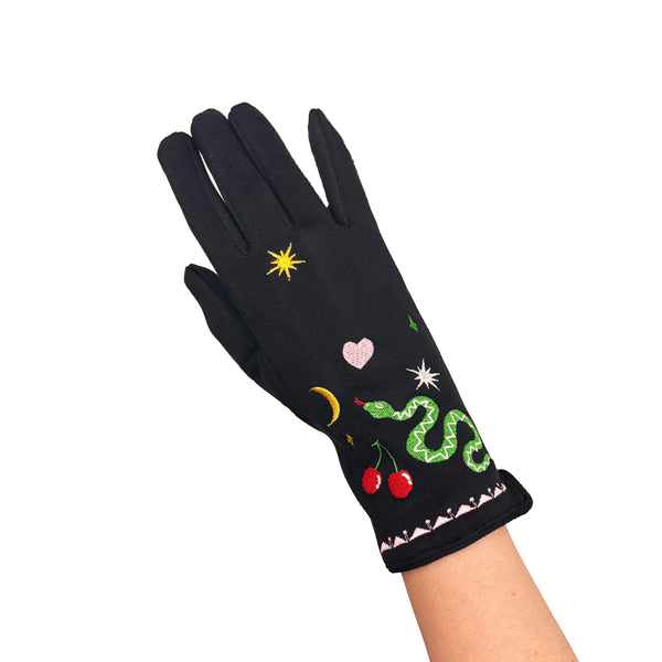 Inked Embroidered Snake Gloves