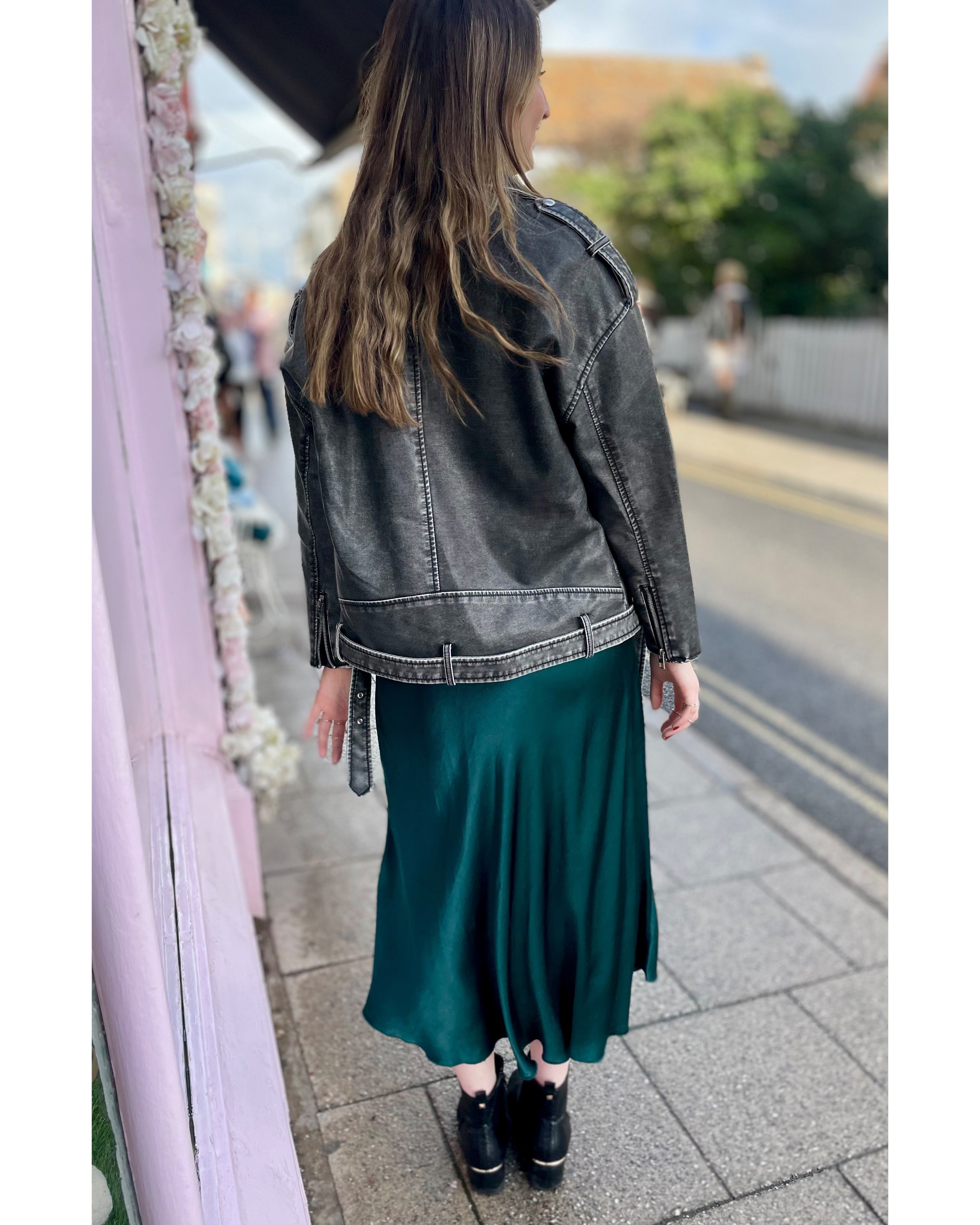 Oversized Distressed Biker Jacket | Black Faux Leather