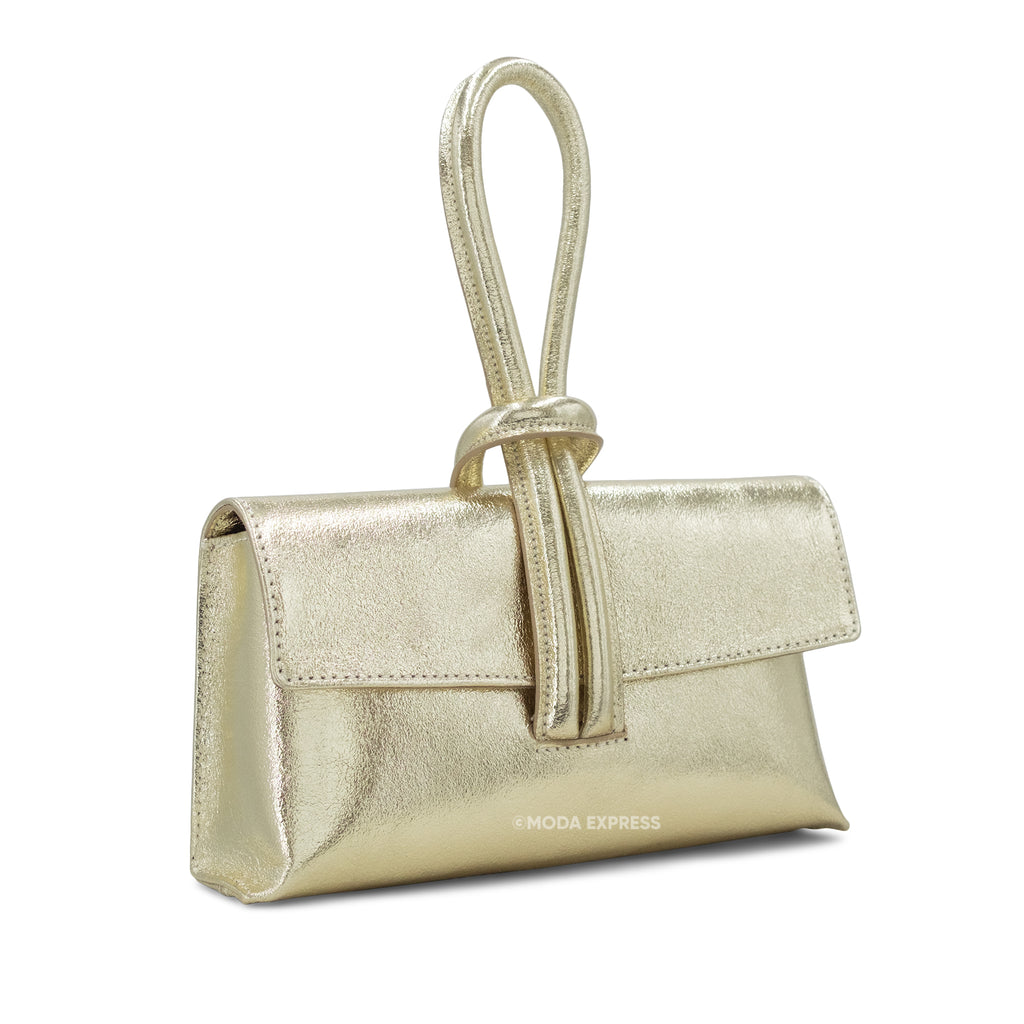 Metallic Leather Loop Bag | Gold
