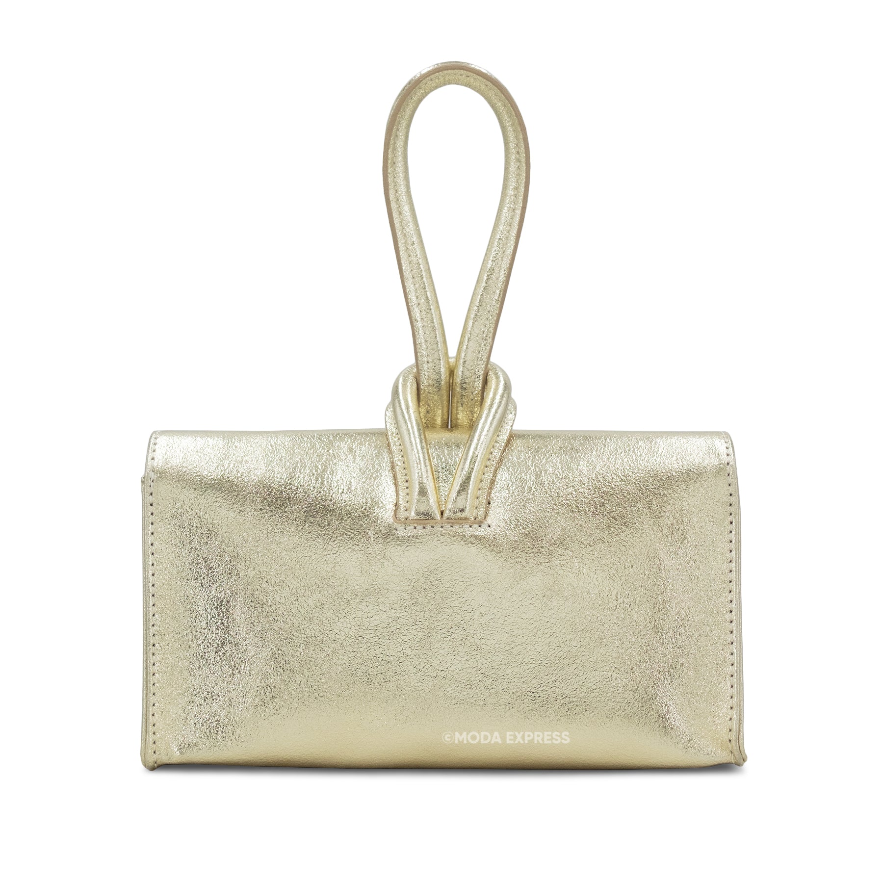 Metallic Leather Loop Bag | Gold