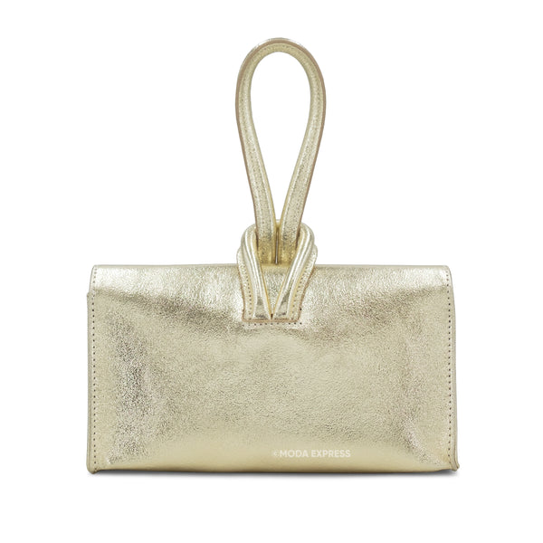 Metallic Leather Loop Bag | Gold