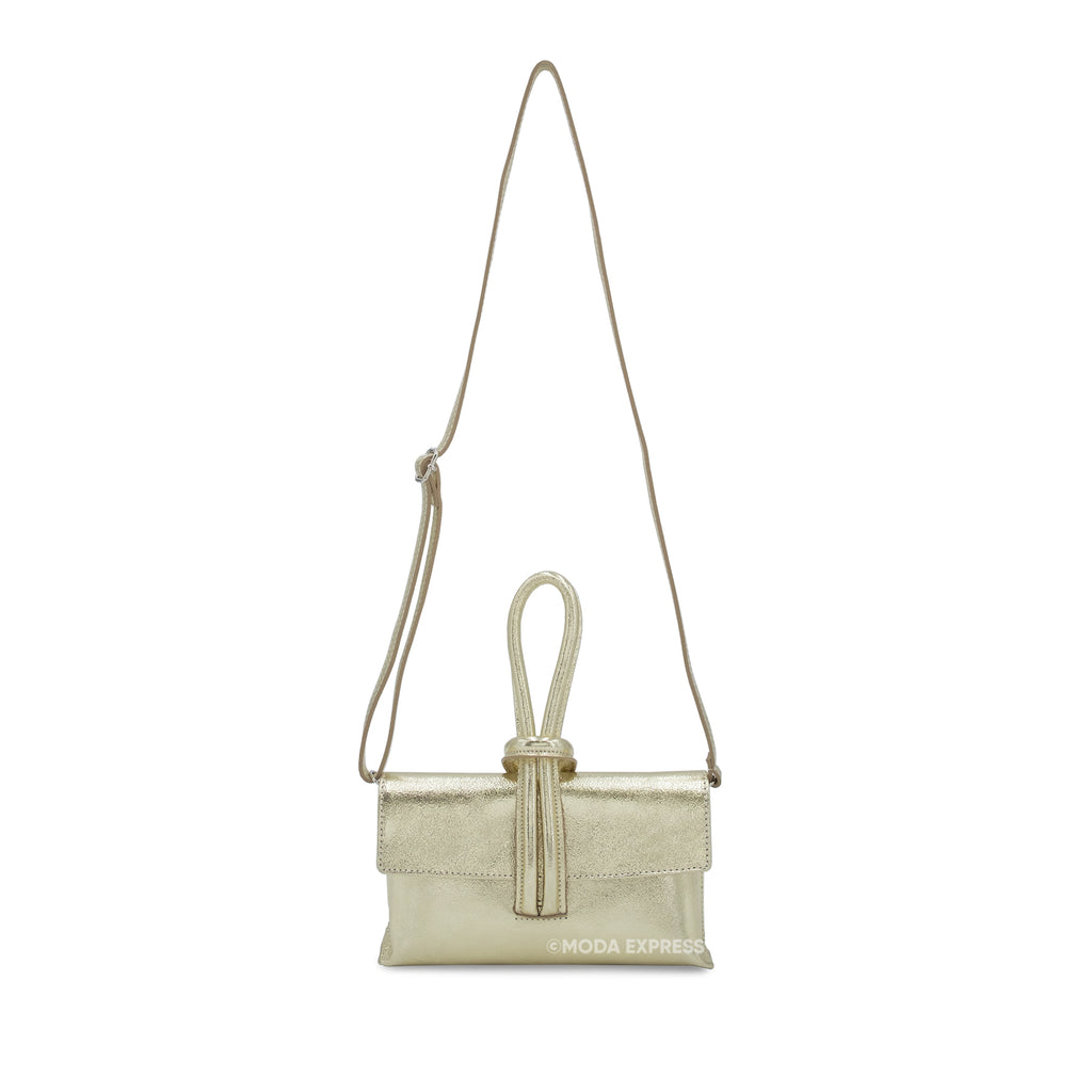 Metallic Leather Loop Bag | Gold