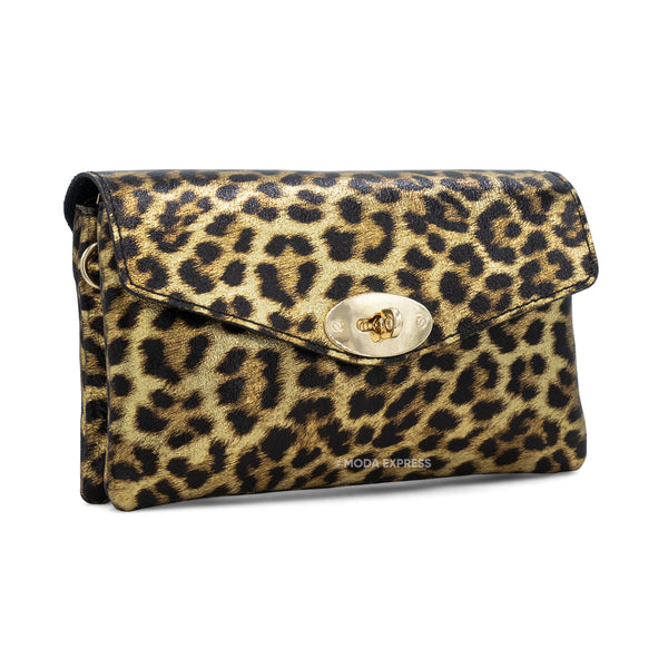 Leopard Metallic Leather Small Crossbody Bag | Gold