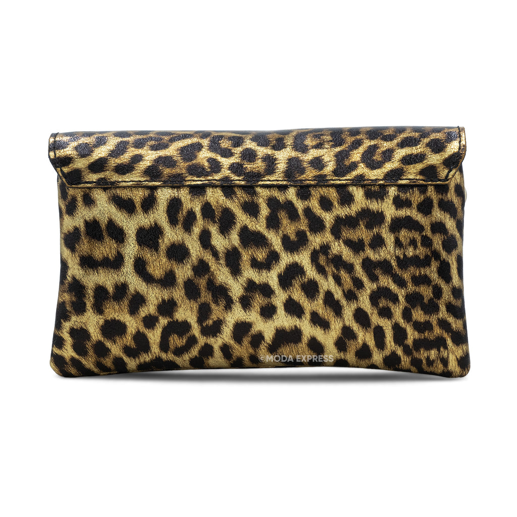 Leopard Metallic Leather Small Crossbody Bag | Gold