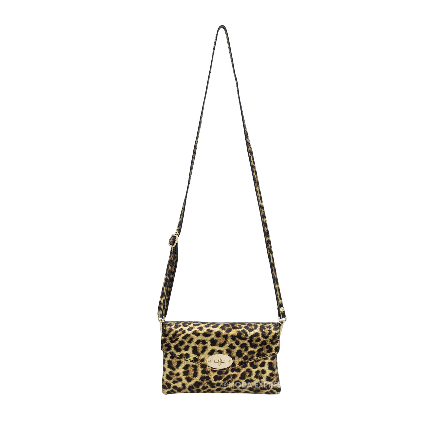 Leopard Metallic Leather Small Crossbody Bag | Gold